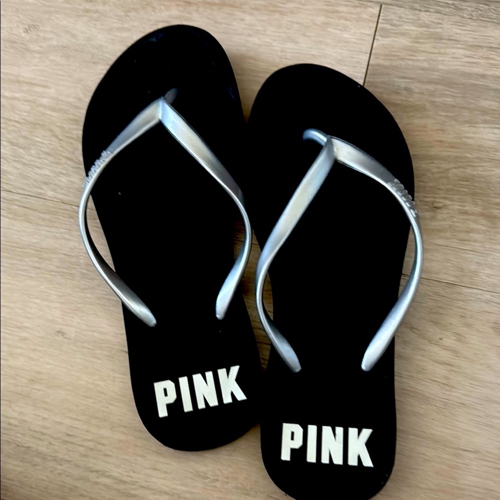 PINK Black and Silver Flip Flops